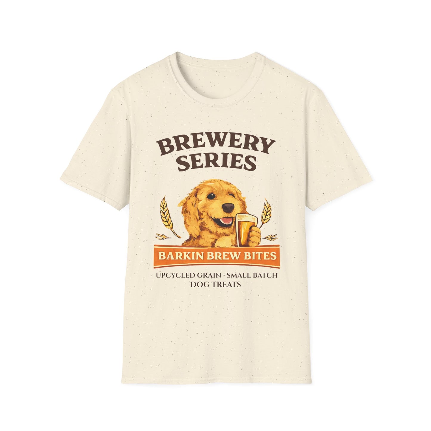 Brewery Series "Barkin Brew Bites" Dog T-Shirt — Cute Golden Retriever Beer Logo Tee