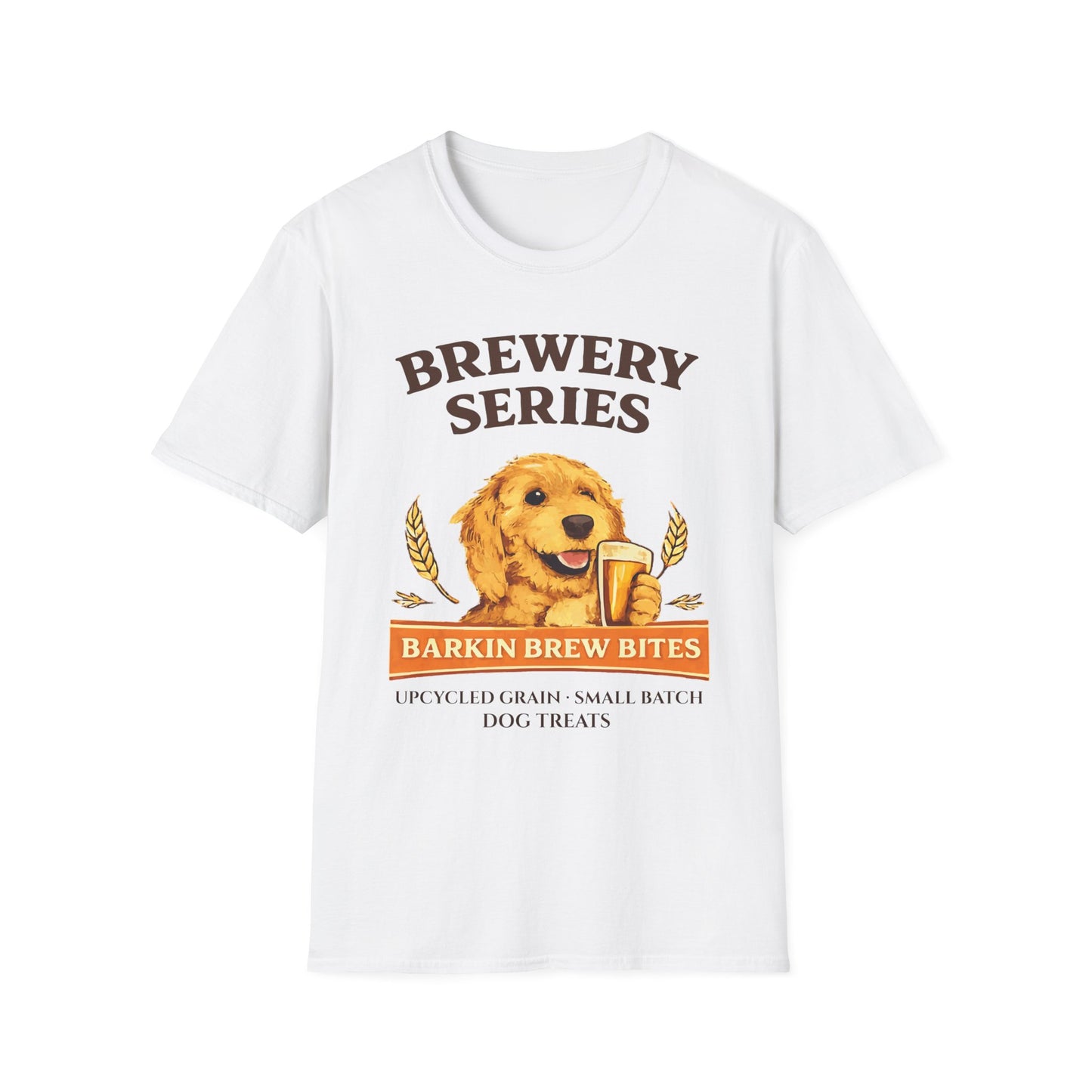 Brewery Series "Barkin Brew Bites" Dog T-Shirt — Cute Golden Retriever Beer Logo Tee