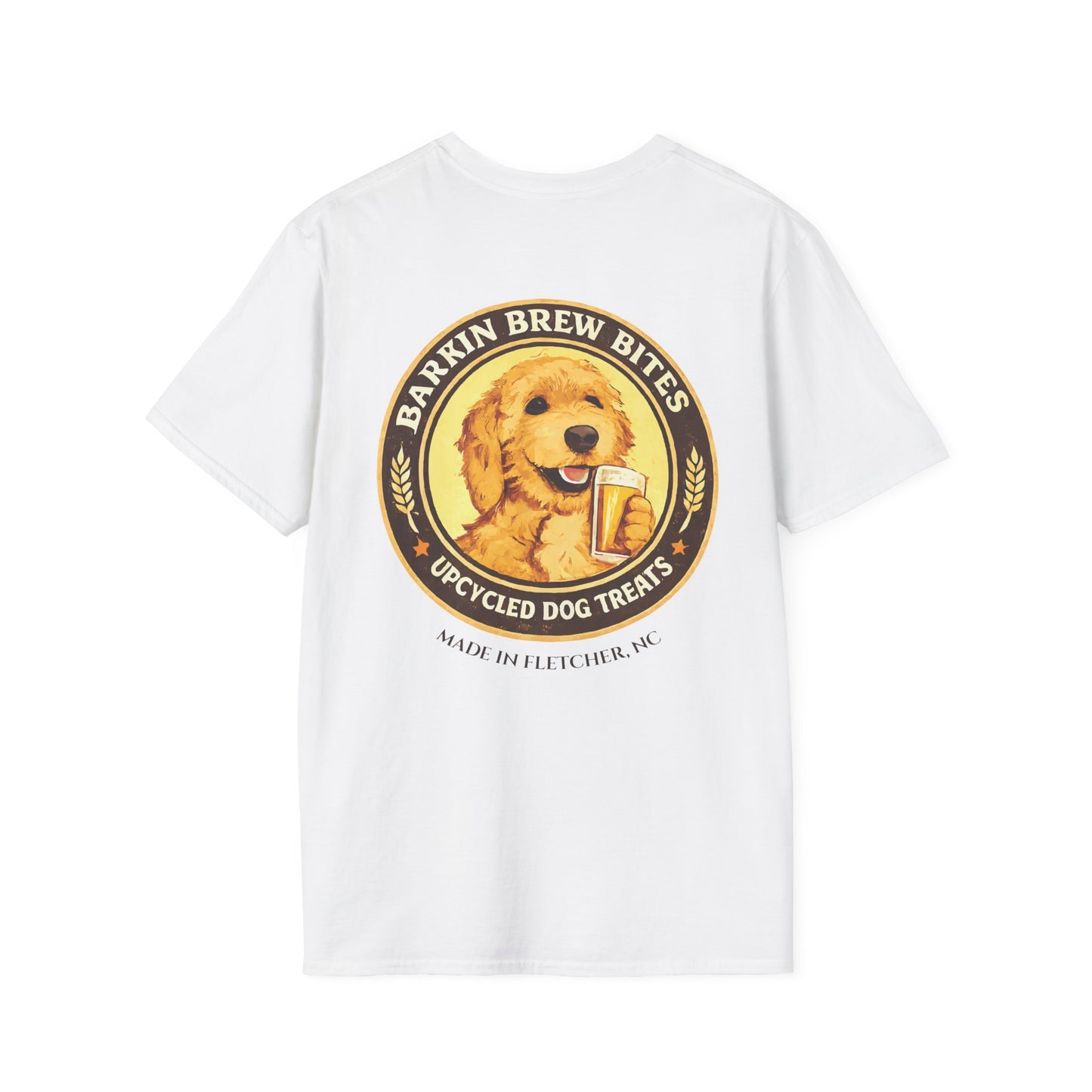 Brewery Series "Barkin Brew Bites" Dog T-Shirt — Cute Golden Retriever Beer Logo Tee