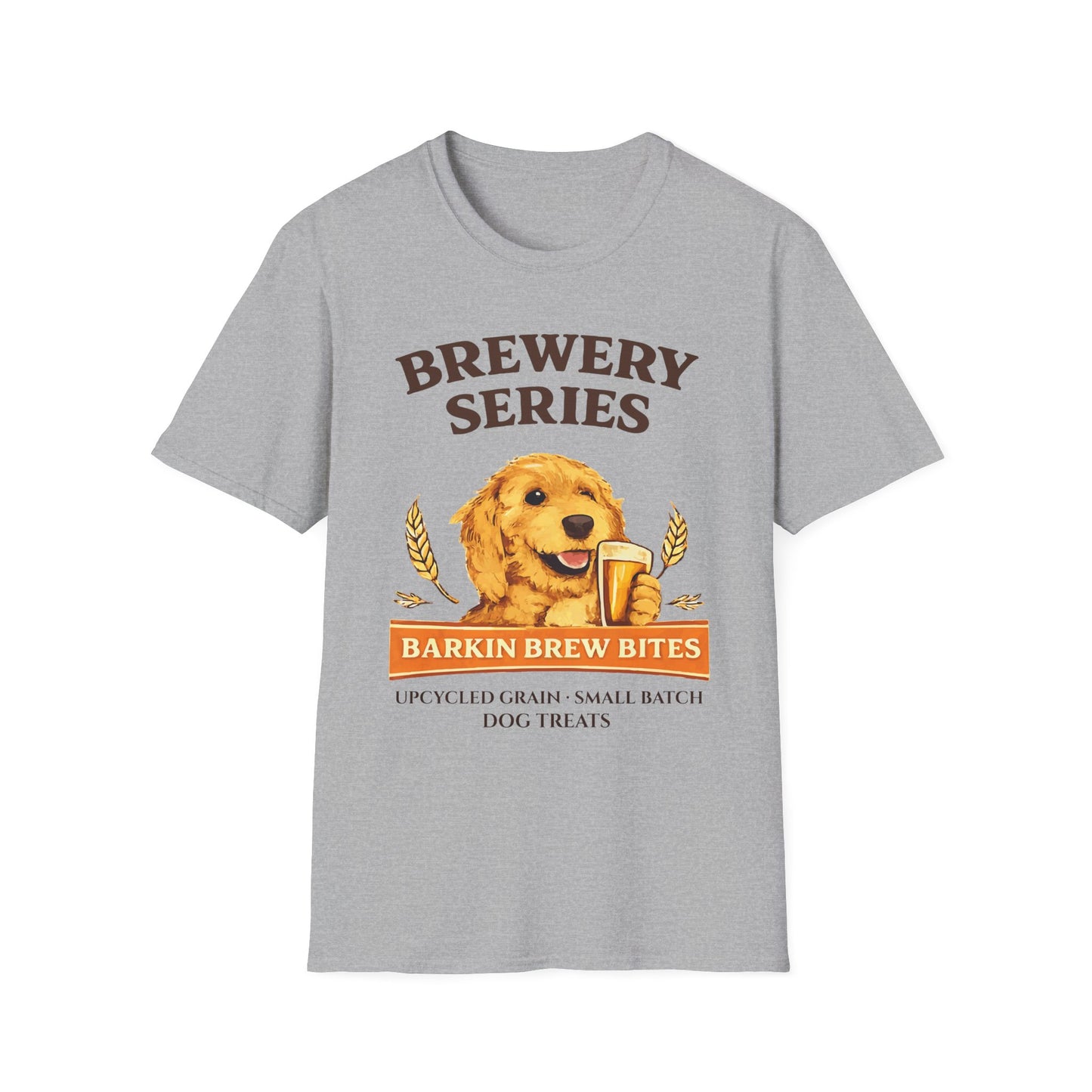 Brewery Series "Barkin Brew Bites" Dog T-Shirt — Cute Golden Retriever Beer Logo Tee